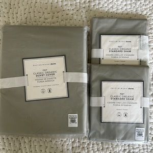 NIP Pottery Barn Dorm Full Queen Duvet Cover 2 Shams Organic Classic Gray